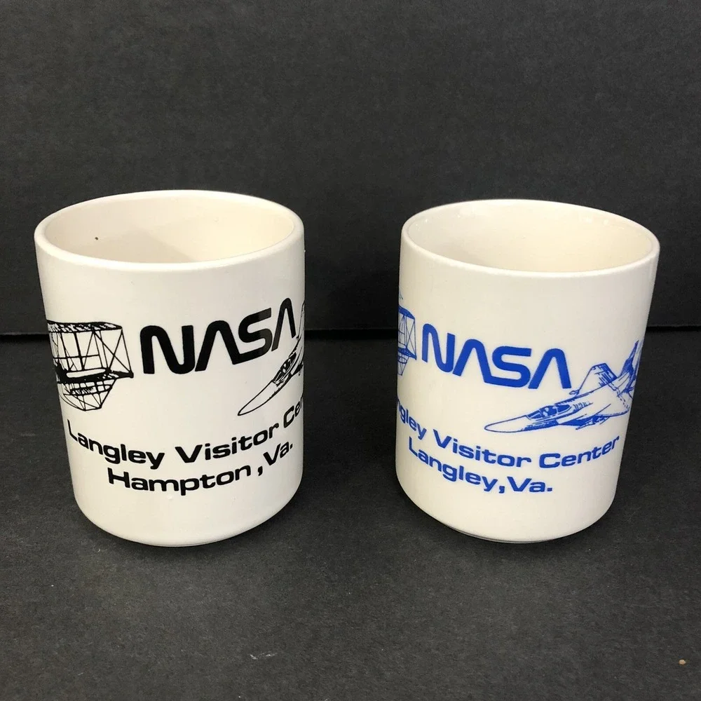 Vintage NASA Langley Visitor Center Hampton VA Coffee Mugs Cups Space Set of 2